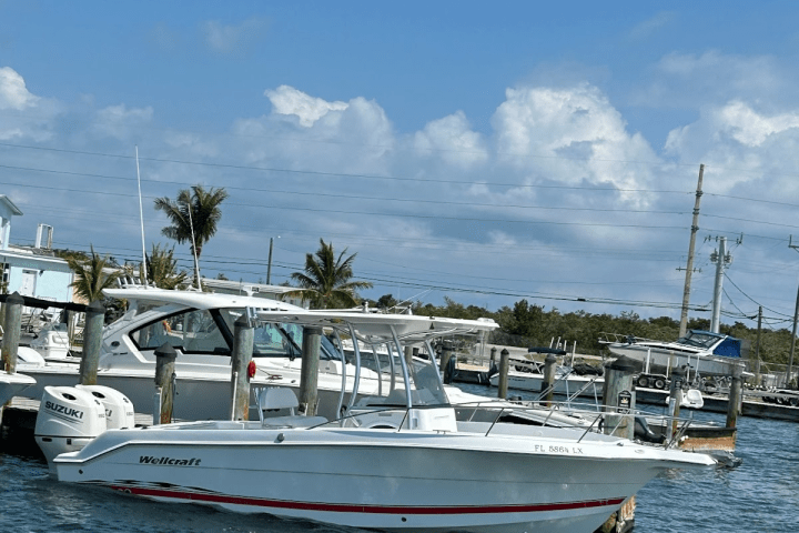 a small boat in a large body of water